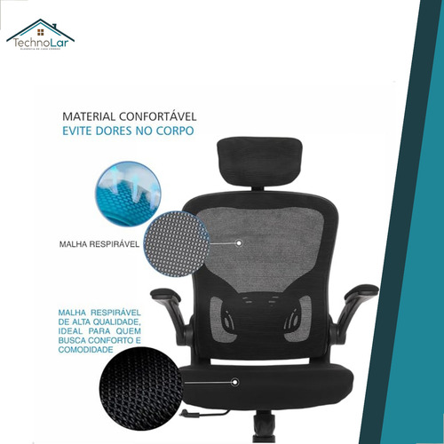 Cadeira De Escritório Technolar Ergonômica Estofado Em Mesh Com Ajuste Lombar