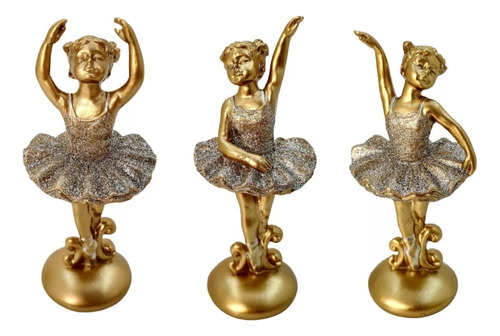 Conjunto Com 3 Bailarinas Decorativas Luxo Em Resina
