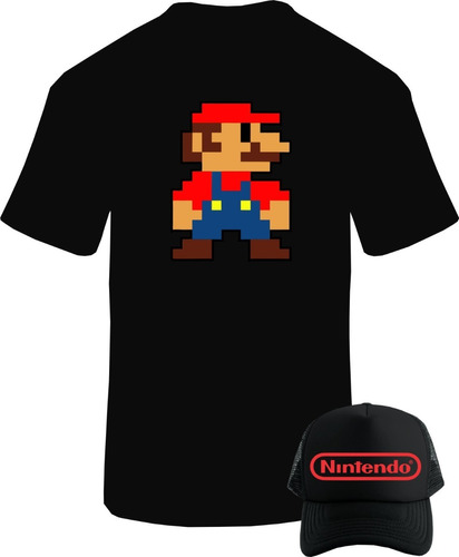 Mario Bros Pixel Camiseta Obsequio Gorra Trucker Combo