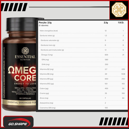 Ômega Core Krill + Coq 10 60 Caps Essential Nutrition