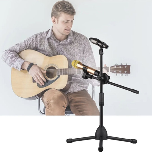 Pedestal Suporte Tripé Para Microfone Duplo Altura 40 A 90cm