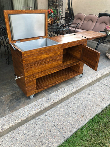 Imagen 1 de 5 de Hielera De Madera Premium Con Tina De Acero Inoxidable