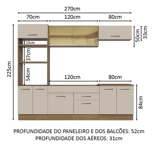 Armário De Cozinha Completa 270cm Agata Madesa 03 Cor Rustic/Crema