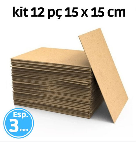 Kit 12 Placas Chapa Mdf Cru 3mm 15x15 Cm Quadro Artesanato