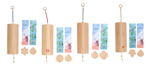 Carillón De Viento Para Jardín, 4 Unidades, Bambú, Con Acord