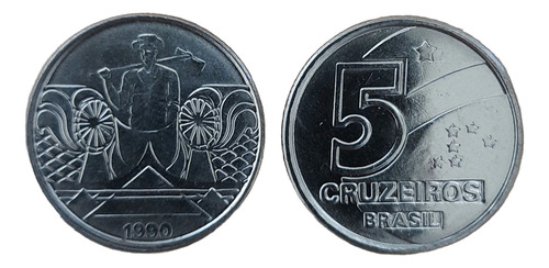 Moeda Fc 5 Cruzeiros 1990 Salineiro Aço Inoxidável Brasil