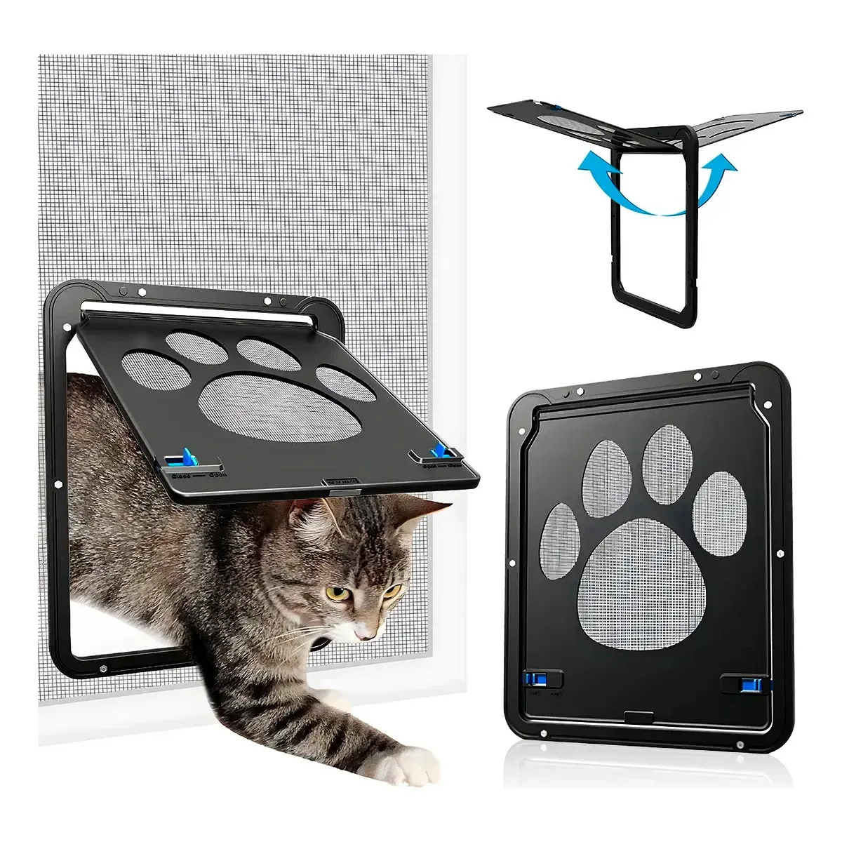 Puerta Mosquitero Magnética Para Mascotas Gatos Y Perros Con Cierre Automático 29x24 Cm Slim Company Negro