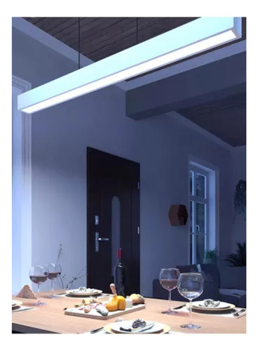 Lampara Colgante Lineal Recto 60w Base Blanca 6500k Oficina