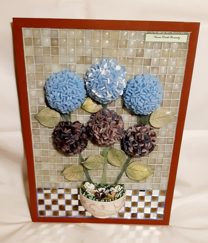 Cuadro Las Hortensias 3d En Relieve.en Mosaquismo 