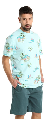 Polera Hombre Jersey Print Estampada - Celeste - Kotting