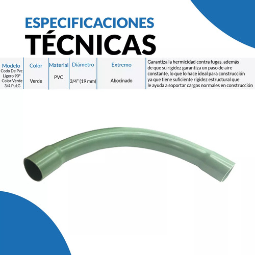 Codo Pvc Ligero 2 Vias 90° 3/4 Pulgadas 19mm Verde 3467