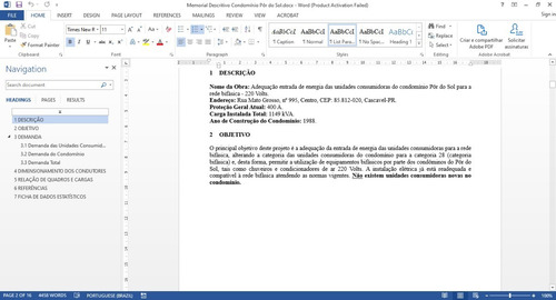 Projeto Elétrico Aumento De Carga Uso Coletivo + Memorial