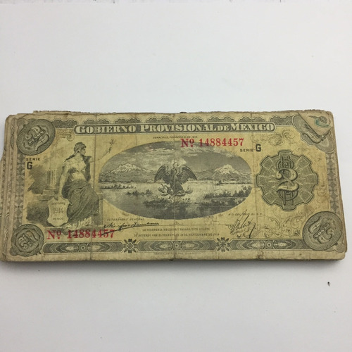 Billete 2 Pesos Gobierno Provisional De México 1914 Usado