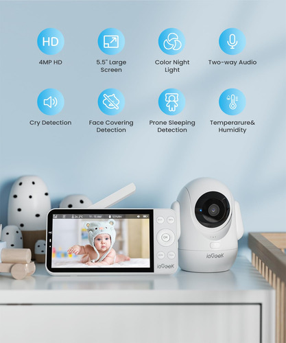 Monitor De Bebé 5.5 Uhd 2.5k Con 2 Cámaras Y Audio Bidirec
