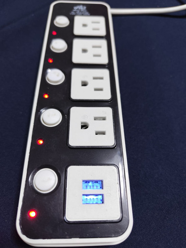 3 Barras Multicontacto Extensión 4 Cont Interruptor C/ 2 Usb Negro