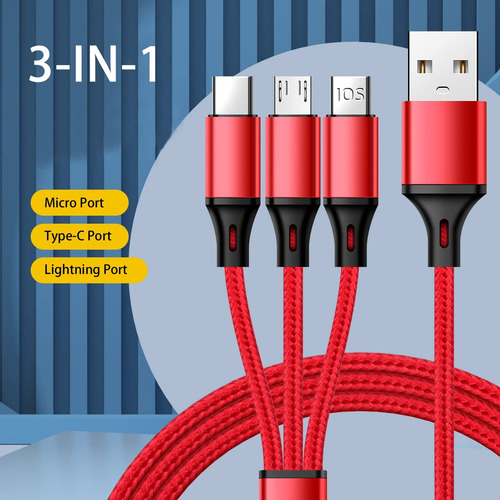 Cable De Carga Rápida Usb 3 En 1 Para Android Micro Tipoc