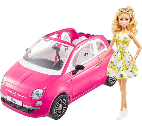 Barbie Fiat Carro Y Muñeca Color Rosa Chicle