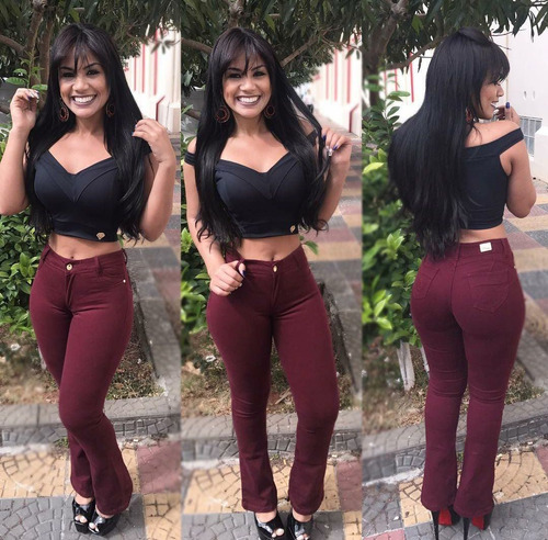 calça jeans bordo feminina