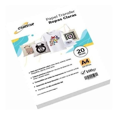 Papel Transfer Telas Claras  20 Hojas A4 Cursor