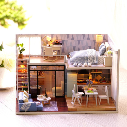 Bricolaje Kit De Casa De Mu?ecas En Miniatura Loft Realista