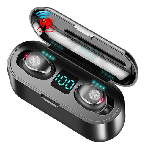 Audífonos Bluetooth Inalámbrica F9 Táctil Con Power Bank Color Negro Color de la luz Azul acero