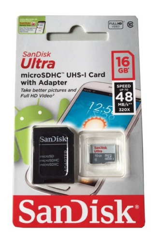 Memoria Micro Sd 16gb Clase 10 Sandisk Ultra 80 Mbps