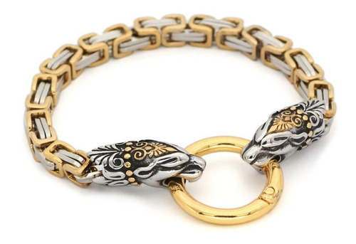 Pulsera Dragón Vikingo Acero Inoxidable Dorado / Plateado