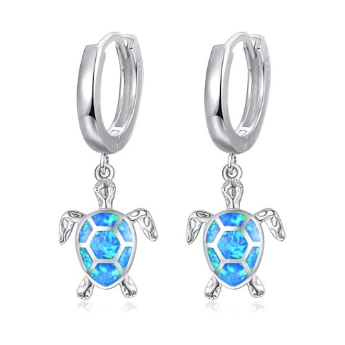 Aretes De Tortuga S925 Plata De Ley Opal Esmalte