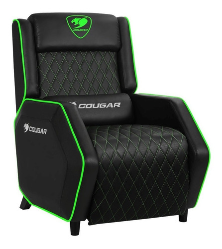Imagen 2 de 4 de Silla de escritorio Cougar Ranger gamer negra y verde con tapizado de cuero sintético