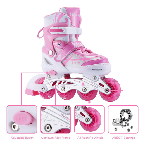 Patines En Línea Ajustables Para Niños Con Ruedas Iluminadas Talla De Los Patines 0 Mm Rosado