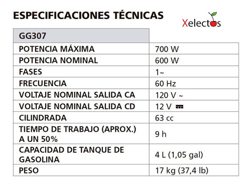 Generador A Gasolina Portátil Foy® Monofase 120 V 600 W 4 L