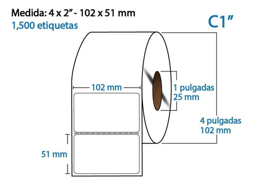 27 Rollos Etiqueta Térmica 4x2 (102x51 Mm) 1,500 Pza C/u C1 Color Blanco Diseño Impreso No Aplica