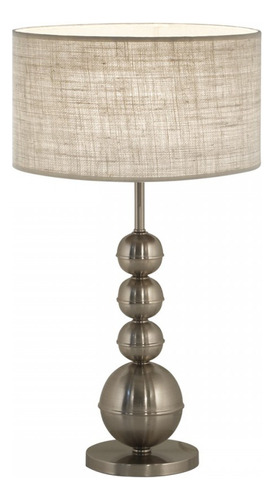 Lampara De Mesa Luz Moderno Velador Living Dormitorio Lds Estructura Cromado Pantalla Cilindrica Arpillera Oscura