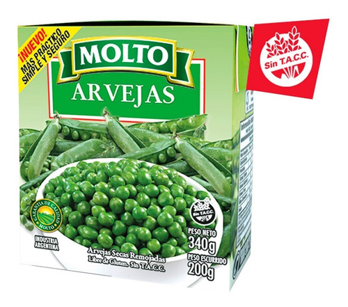 Imagen 1 de 2 de Arvejas Molto Secas Remojadas Sin Tacc Libre De Gluten