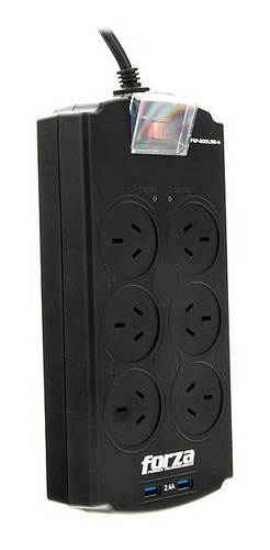 Imagen 4 de 5 de Zapatilla Enchufe Protector Tensión Forza 6 Tomas + USB Color Negro