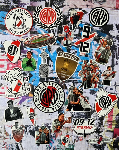 Imagen 2 de 2 de Pack 25 Stickers River Plate Futbol Calcos Termos Compu Mate