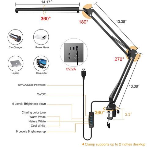 Imagen 6 de 10 de Lámpara Led De Escritorio/mesa Regulable 9w