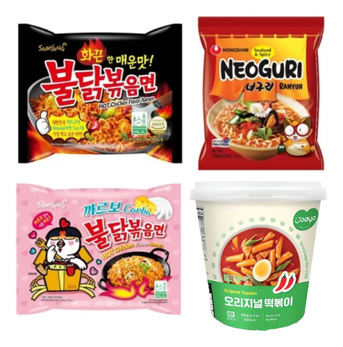 Kit 3 Lamen Coreano Samyang Hot Neoguri + 1 Yopokki +4 Hashi
