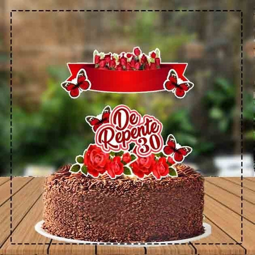 Topo De Bolo Topper Personalizado De Repente 30 Vermelho