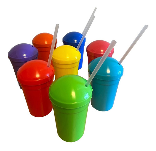 100 Vasos Plásticos Milkshake  Con Tapa Y Sorbete