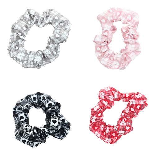 Colita Scrunchies Para Pelo Cuadros Corazon Docena Por Mayor