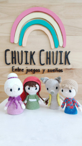 Set De Titeres De Dedo Crochet En Caja Caperucita Y El Lobo