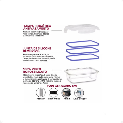 Kit 4 Pote Hermético Retangular 330ml Microondas Lehavi