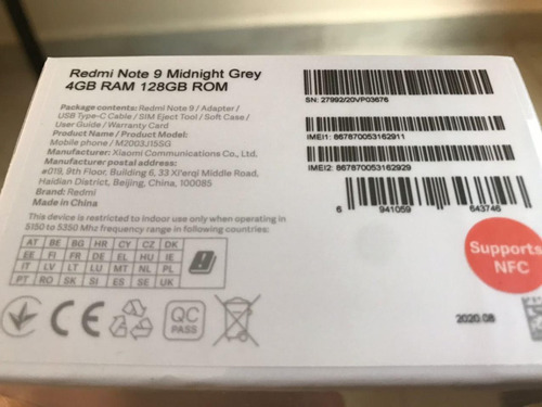 Xiaomi Note 9 4gb Ram / 128 Gb Nfc Near Field Communication