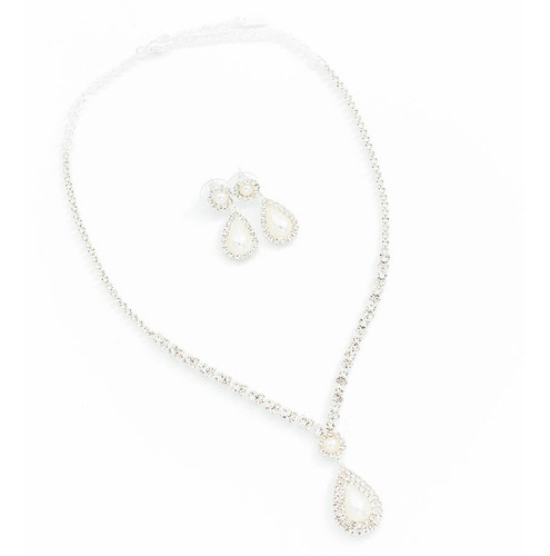 Imagen 3 de 4 de Conjunto Piedras Strass Dije Gota Perla. Dorado Plateado.