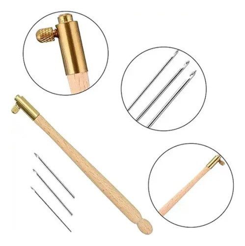 Agujas Para Bordado Francés De Tambor Con Mango De Madera