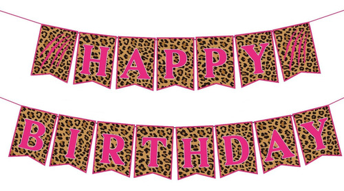 Pancarta Cumpleaño Estampado Leopardo Para Mujer Niña Fiesta