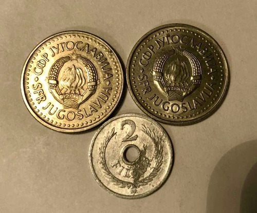 Lote 3 Monedas 10 Dinar Yugoslavia Y 2 Florines Hungría