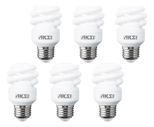 Pack 6 Focos Mini Espiral 9w Aksi Luz Blanca Luz Blanco Frío