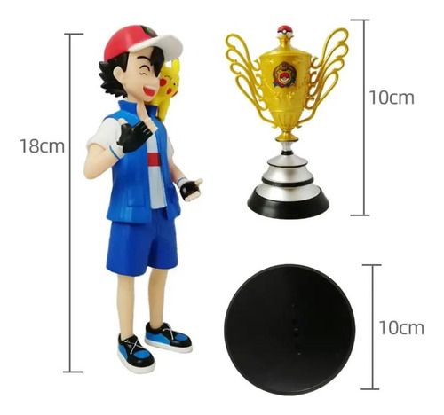 Boneco Ash Ketchum Pokemon Com Trofeu Da Liga 18cm
